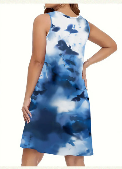 Women Summer Dress 2025 New Sleeveless Pull-out Floral Printed Pocket Large Round-neck Vest Dress Vestidoes Clothing