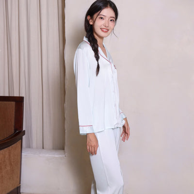 Women Sleepwear Loungewear Loose 2 Pieces Print Sweet Long Sleeve Lapel Neck Shirt Tops Elastic Waist Pants Pajamas Set
