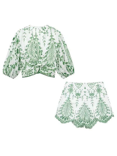 Woman 2 Pieces Shorts Sets 2024 New Fashion Embroidery Short Blouse Summer Women Suit Shorts Two Piece Set Womens Outfits