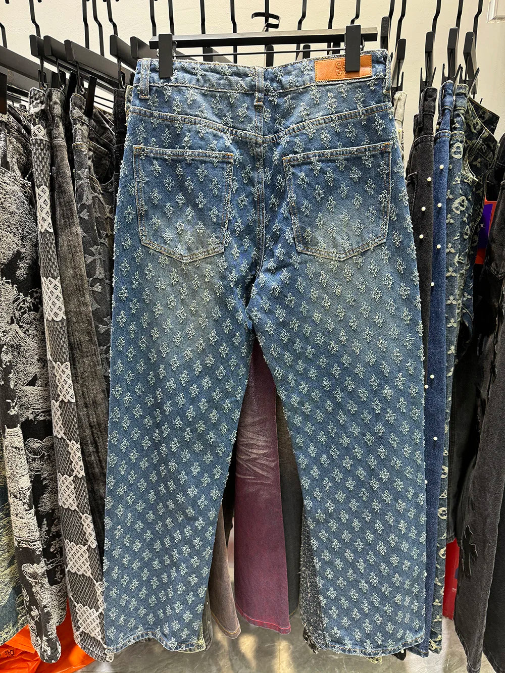 European Designer Jeans Men Ripped Holes Washed Baggy Pants New Fall Straight Fit Wide Leg Bottoms