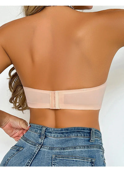 Women Sexy Bra Breathable Seamless Bralette - See-Through Detachable Straps, Push-Up, Comfortable, Non-Slip, Lightweight