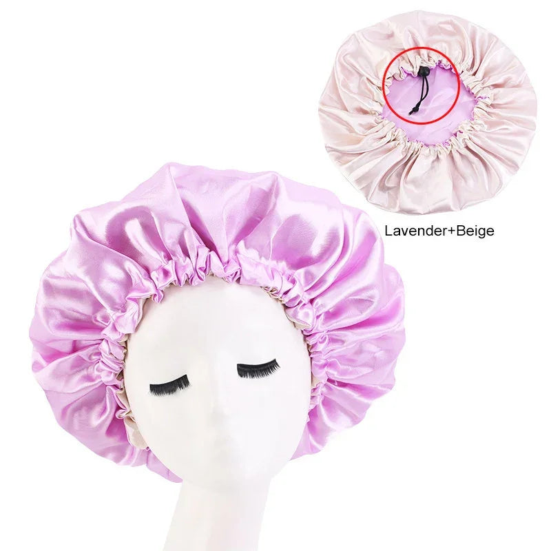 Hair Satin Bonnet For Sleeping Cap Silk Bonnet Bonnet Femme Women Night Sleep Cap Head Cover Flower Elastic Band Solid
