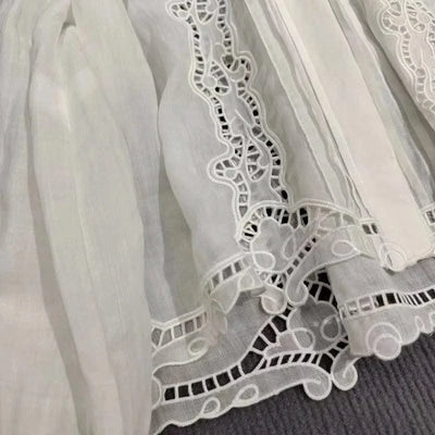 White Pink Tops Women Hollow Out Embroidery