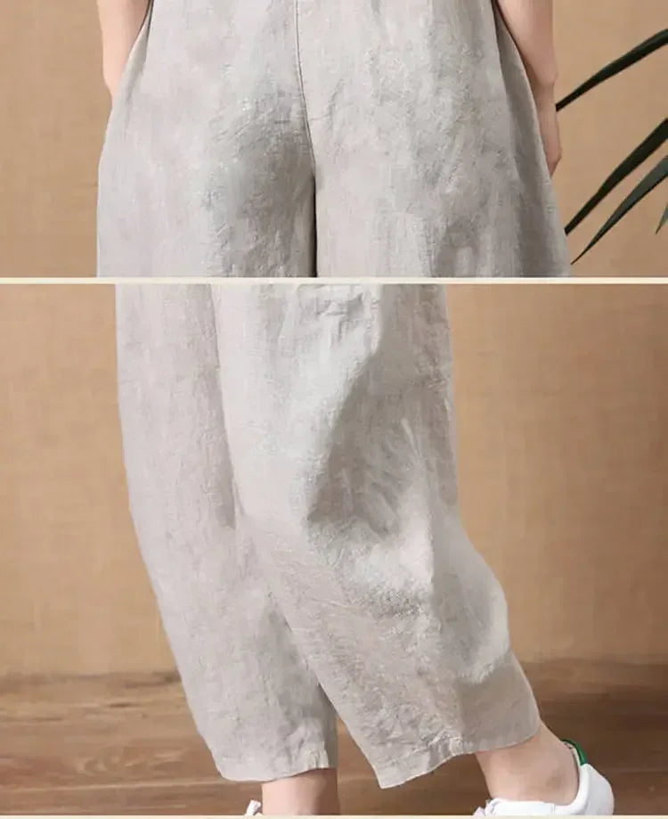 Oversize Pants Summer Thin Nine Points Loose Korean Fashion Women's Clothing Cotton Linen Middle Waist All-match Women's Pants