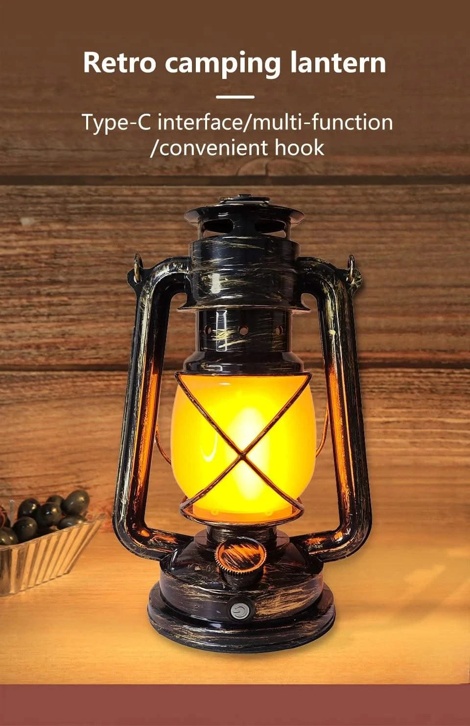 Retro Portable LED Night Light 3 Lighting Modes Horse Lantern Lamp Rechargeable Hanging Camping Lights for Travel Desktop Decor