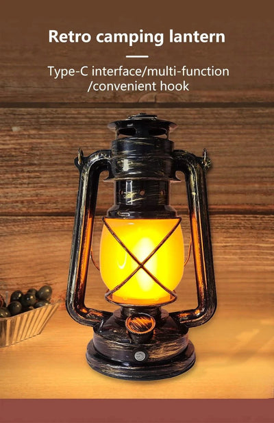 Retro Portable LED Night Light 3 Lighting Modes Horse Lantern Lamp Rechargeable Hanging Camping Lights for Travel Desktop Decor