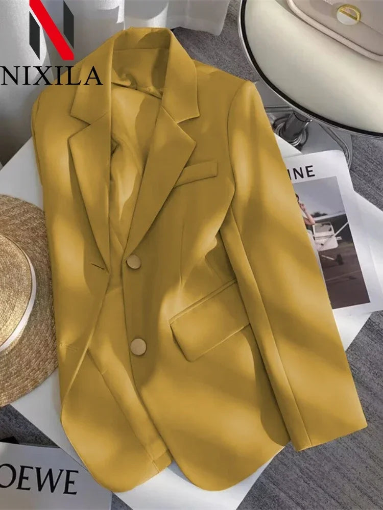 Women's Double Breasted Blazer Chic Office Lady Vintage Coat Fashion Notched Collar Long Sleeve Ladies Outerwear Stylish Tops