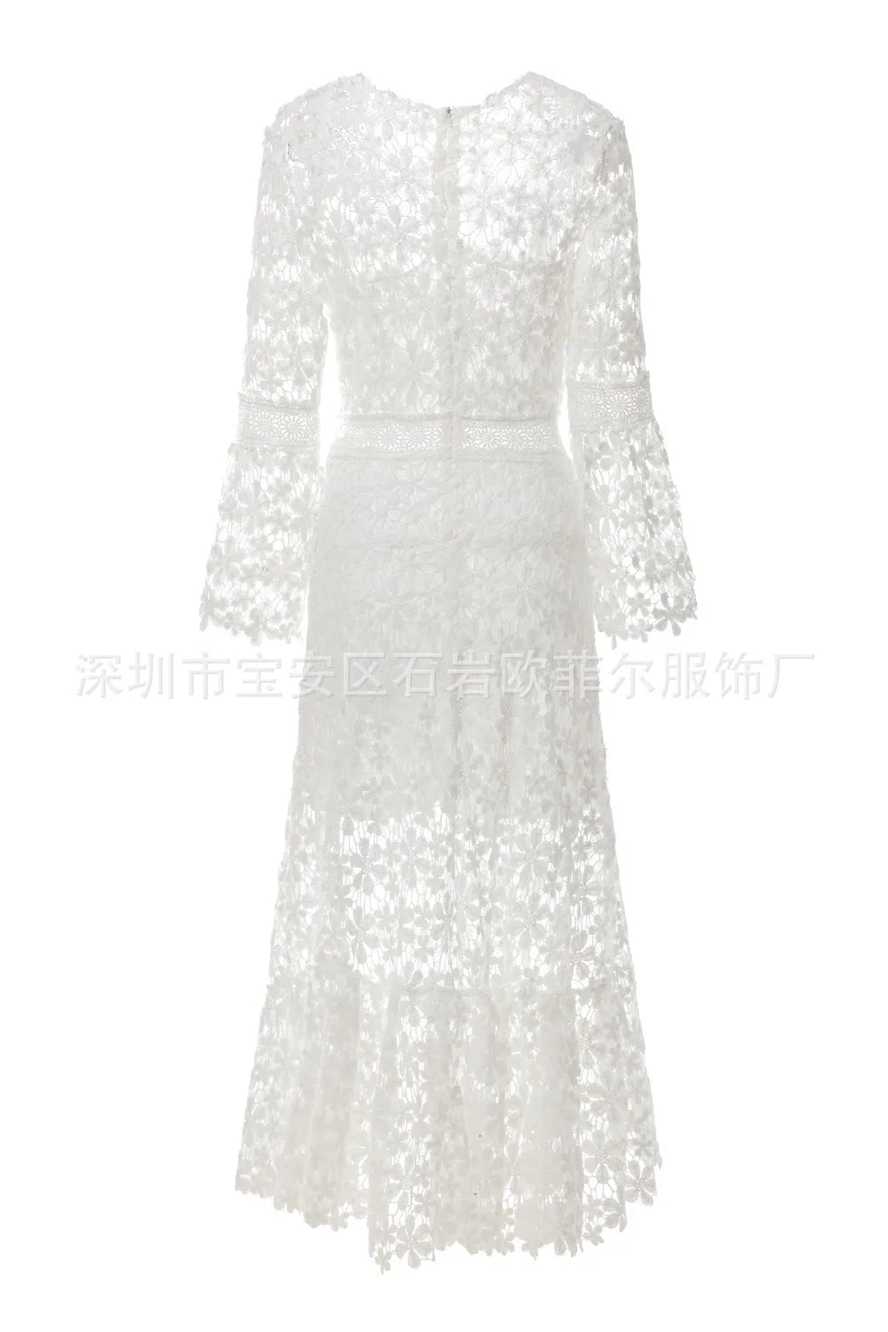 Summer Dress for Women See Through Hollow Out Sexy Long Dresses Long Sleeve V-Neck Lace Dress Loose Bohemian Loose Beach Smock