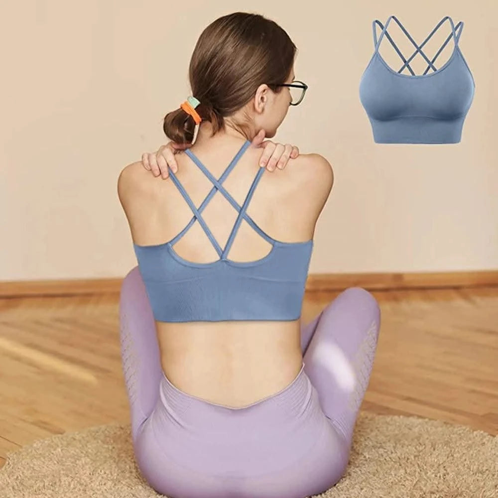 Women Strappy Sports Bras Padded Fitness Yoga Vest