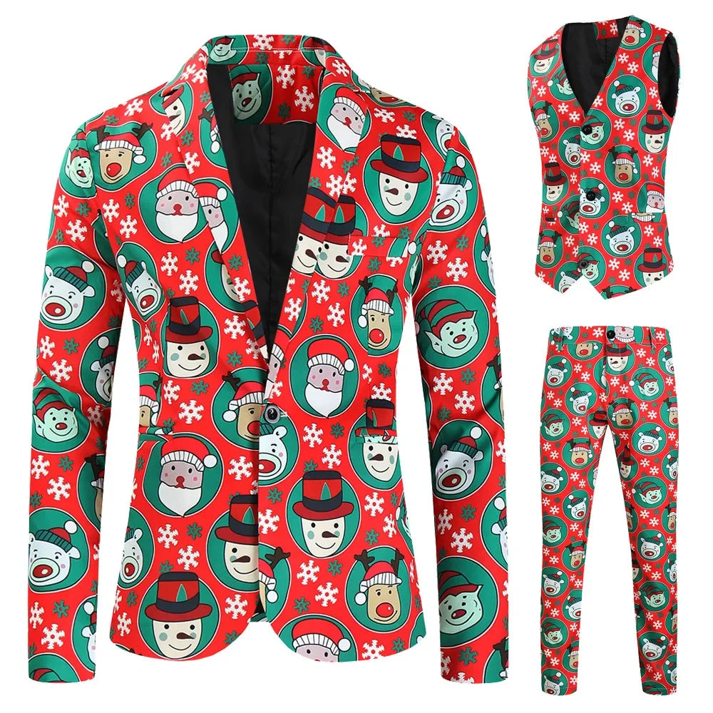 Men's Blazers Sets Rainbow Striped Print Blazers Jacket+Pants+Vest Man three Pieces Sets Prom Party Stage Singer Dancer Costumes