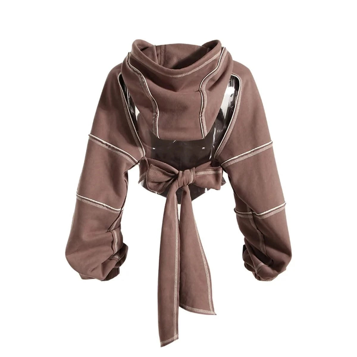 Women Hooded Sweatshirt Color Clashing Bright Line Short Top Ladies Fashion Layering Hoodie Long Sleeved tops New
