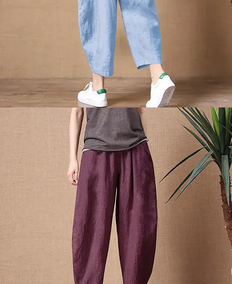 Oversize Pants Summer Thin Nine Points Loose Korean Fashion Women's Clothing Cotton Linen Middle Waist All-match Women's Pants