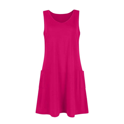 Womens Summer Dresses Plain Loose V Neck Sleeveless Sundresses Swimsuit Coverup With Pockets Vestidos Para Mujer платье женское