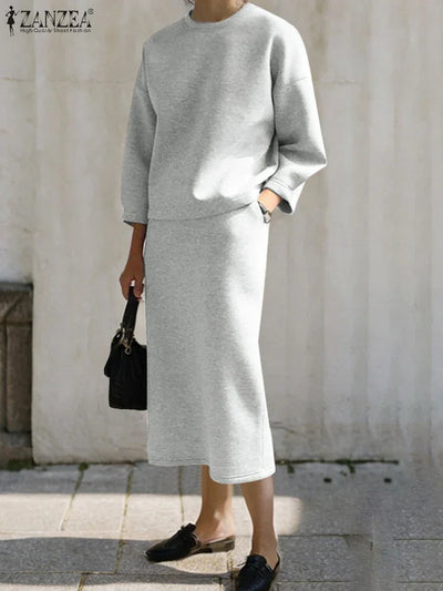Stylish Women Tracksuits Spring 2pcs Outfits Solid Work Matching Sets 2025 ZANZEA Casual Long Sleeve Blouse Dress Suits Oversize