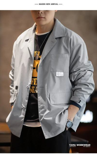 Maden Mountain Style Outdoor Multi-Pocket Suit Jacket Cityboy Flat Lapel Casual Versatile Coat Men's Blazer Spring And Autumn