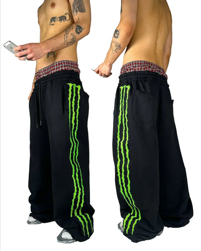 New fluorescent embroidered men sports pants street clothing hip-hop retro personality glow pants men and women joggers