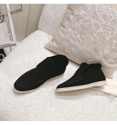 Fur Ankle Boots Women's Cow Suede Loafers High Quality 2025 Winter Flat Shoes Fur Integrated Warm Snow Boots