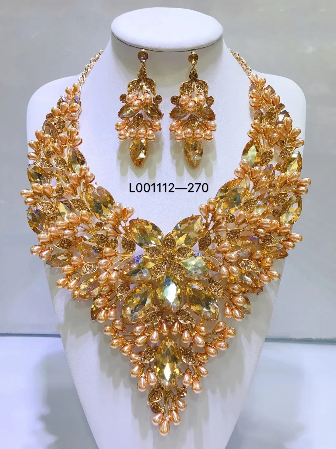 Women Luxury Necklaces Set Wedding Delicate Fashion Jewelery Set Crystal Rhinestone Earrings Jewelry Sets