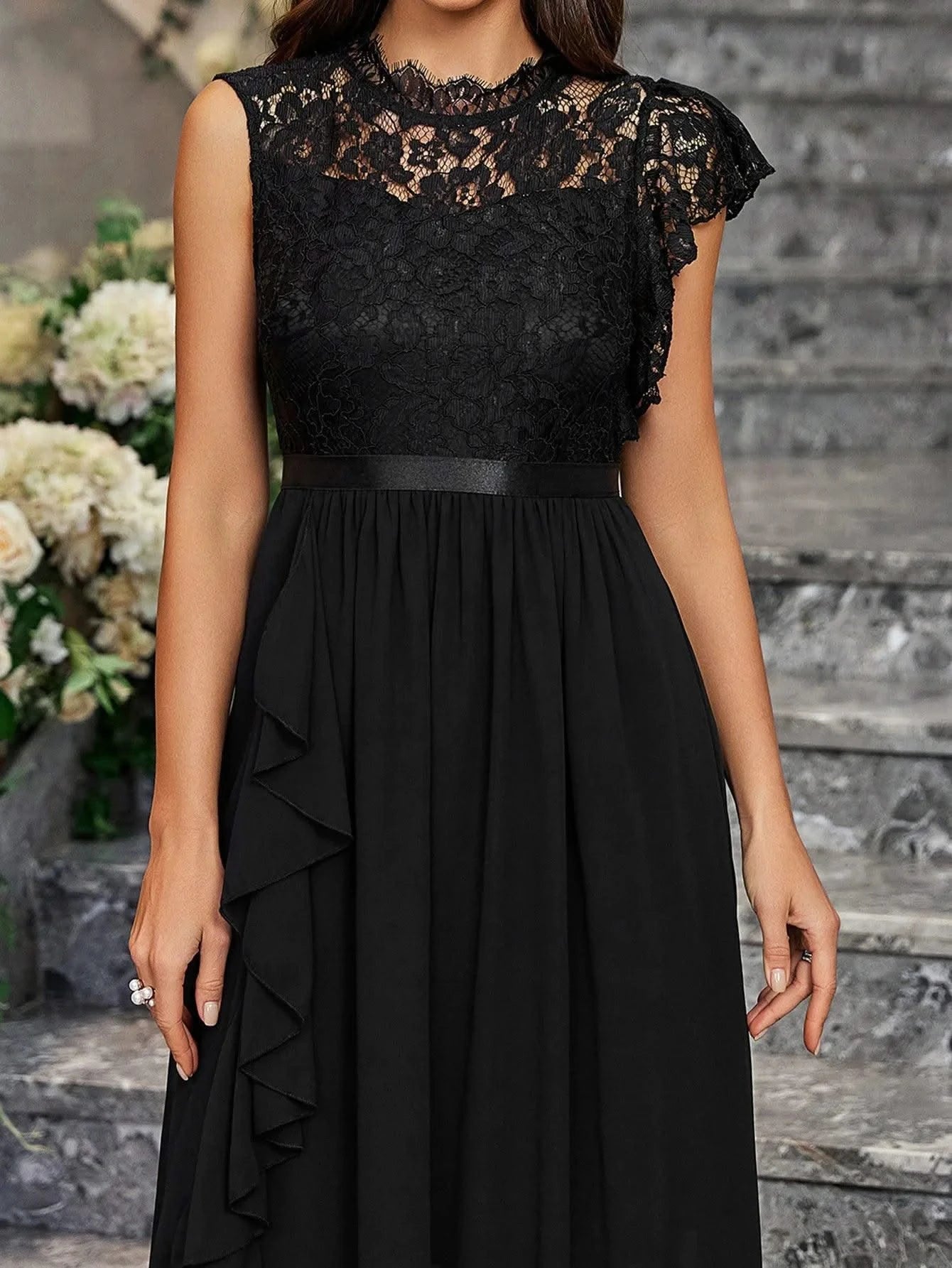 Summer Wedding Guest Dresses For Women Sleeveless Lace Tiered Tulle Classic O-Neck Prom Dress Banquet Party Dress For Any Season