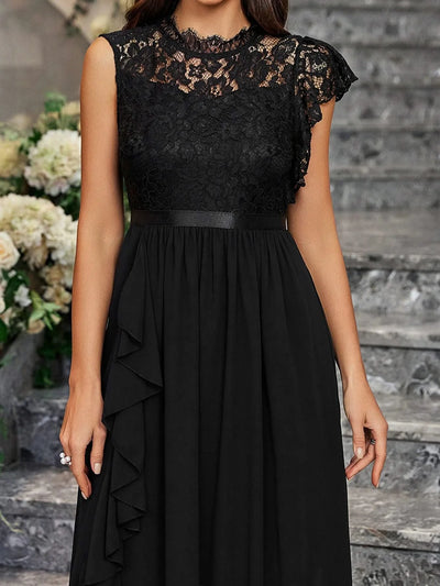 Summer Wedding Guest Dresses For Women Sleeveless Lace Tiered Tulle Classic O-Neck Prom Dress Banquet Party Dress For Any Season