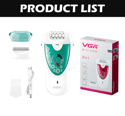 VGR Electric Epilator Women  Rechargeable Electric Shaver Whole Body Available Painless Depilat Female Hair Removal Machine 722