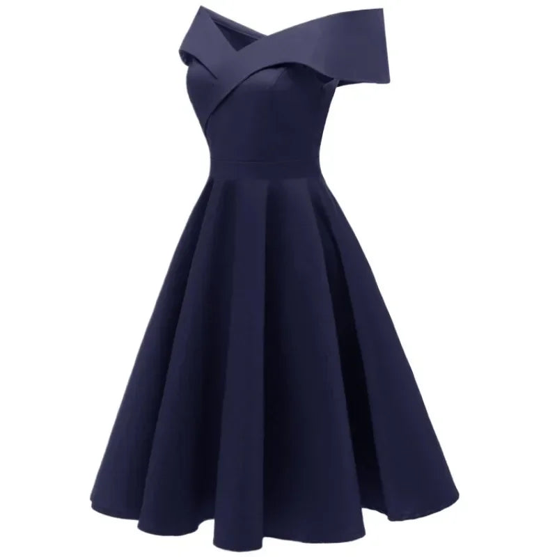 2024 New Vintage Women Summer Dresses Off Shoulder V-Neck Retro 50s 60s Elegant Dress Sexy Rockabilly Party Dress Midi Vestidos