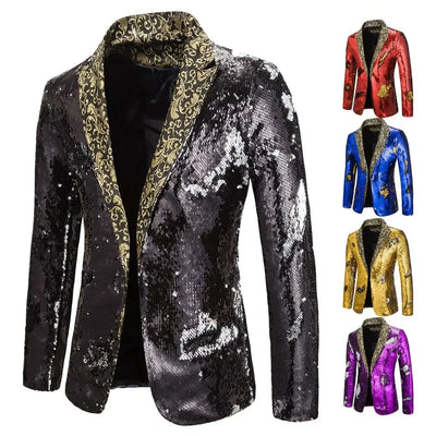 Men's Suit Shiny two-tone sequin shawl Collar suit Men's Wedding Groom Singer Dance Sequin Suit Jacket DJ Club Stage Men's suit