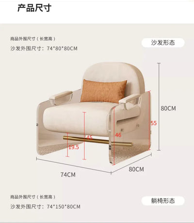 Cream Wind Folding Sofa Bed Single Living Room Small Apartment Dual-purpose Fabric Suspension Sofa Study Folding Bed