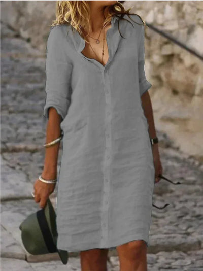 White Spring Cotton Linen Women's Mini Dress Half Sleeve Elegant  Female Trendy Autumn Casual Clothes Office Lady Shirt Dresses