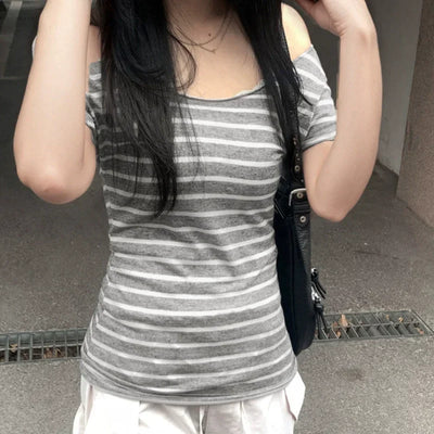 Sexy Slash Neck Knitted Smock Women Vintage Slim Thin Long Sleeve All-match Femme Clothing Aesthetic Streetwear Tops