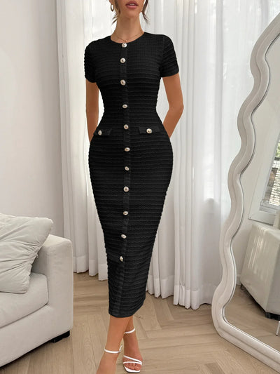 Elegant Dresses for Women Wear Temperament Commuting Female Clothing Summer Women's Fashion High Waist Work Button Slim Dress