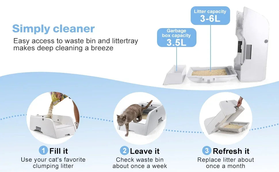 3.0 Automatic Cat Litter Box Self Cleaning,  Upgraded Automatic Cat Litter Box Self Cleaning That Can Use Clumping Cat Litter
