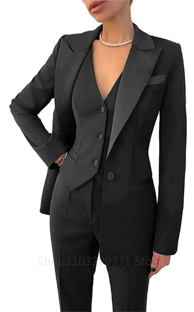Fashion  Plus Size Women Blazer 3 Pcs Elegant Long Sleeve Suit Jackets Vest and Straight Pants Suit Female  Business Outfits New