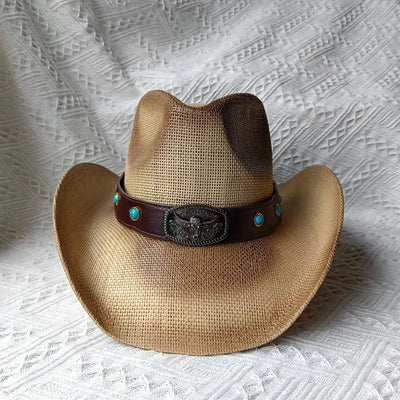 New Lake Blue Western Cowboy Straw Hat 2024 Spring and Summer New Outdoor Sun Hat Men's and Women's Cowboy Hat gorras