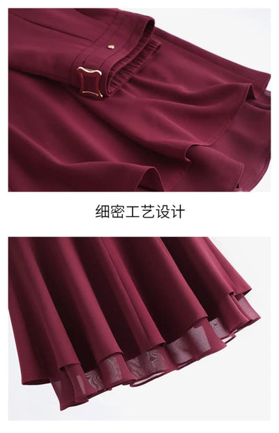 A-line Drooping Skirt for Women New High-waisted Slim Mid-length Mesh Spliced pleated Skirt Umbrella Skirt