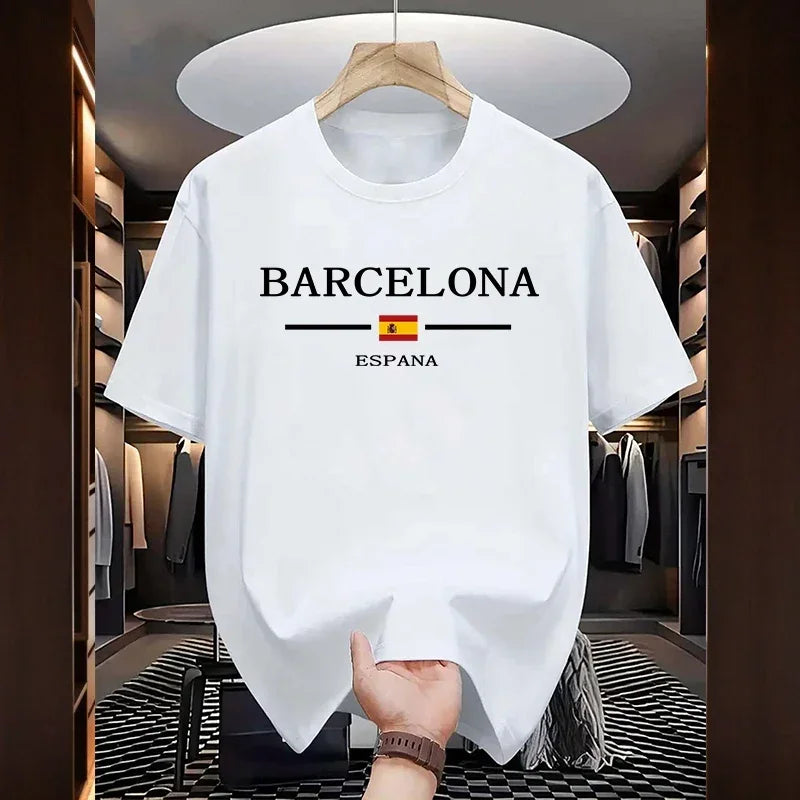 Barcelona Printed T-shirts for Men High Quality 100% Cotton O-neck Short Sleeve Tops Home Outdoor Casual Soft Tees Men's Clothes