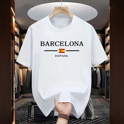 Barcelona Printed T-shirts for Men High Quality 100% Cotton O-neck Short Sleeve Tops Home Outdoor Casual Soft Tees Men's Clothes