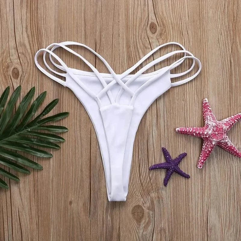 Sexy Bikini Thong Women Swimsuit Solid Hollow Out Low Waist Swimming Trunks Summer 2025 New Spice Girl Beach Vacation Bikinis