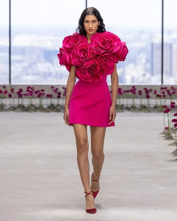 Beautiful Fuchsia Mini Party Dresses With Handmade Flower Details Short Women Dresses To Engagement Party