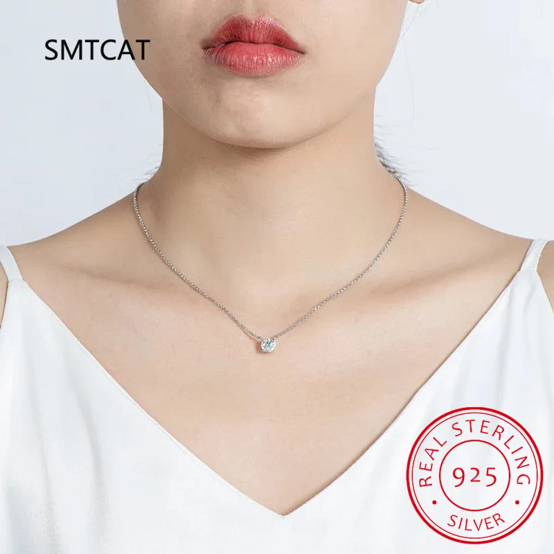 1CT 2CT 3CT Moissanite Pendant Necklace For Women Original 925 Silver Chains Solitaire Drop Necklaces Bridal Fine Jewelry