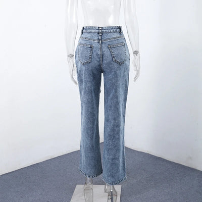 Women Fashion See Trough Jeans Y2k Pockets Pants Vintage Mesh Hollow Sheer High Waist Trousers Girls Straight Wide Leg Bottoms