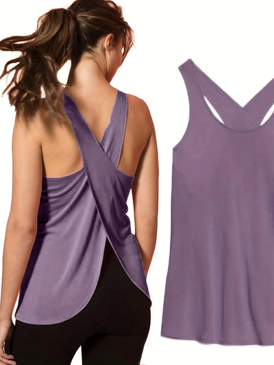 Women's Activewear: Solid Wrap Back Sports Tank Tops