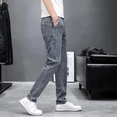 Summer Stretch Skinny Jeans Men Fashion Casual Slim Fit Denim Designer Elastic Pants Grey Brand Trousers Male Large size 38 40