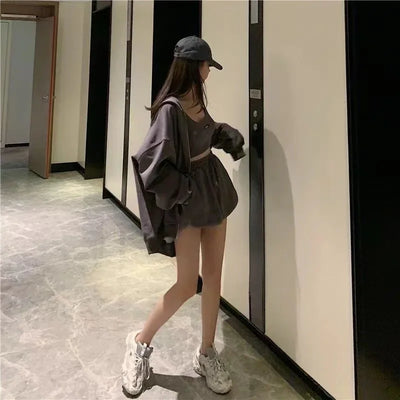 Shorts Three 3 Piece Sets Women Casual Vest Drawstring Short Hooded Zipper Jacket Sportswear Suits Y2k Streetwear Sports Hoodies