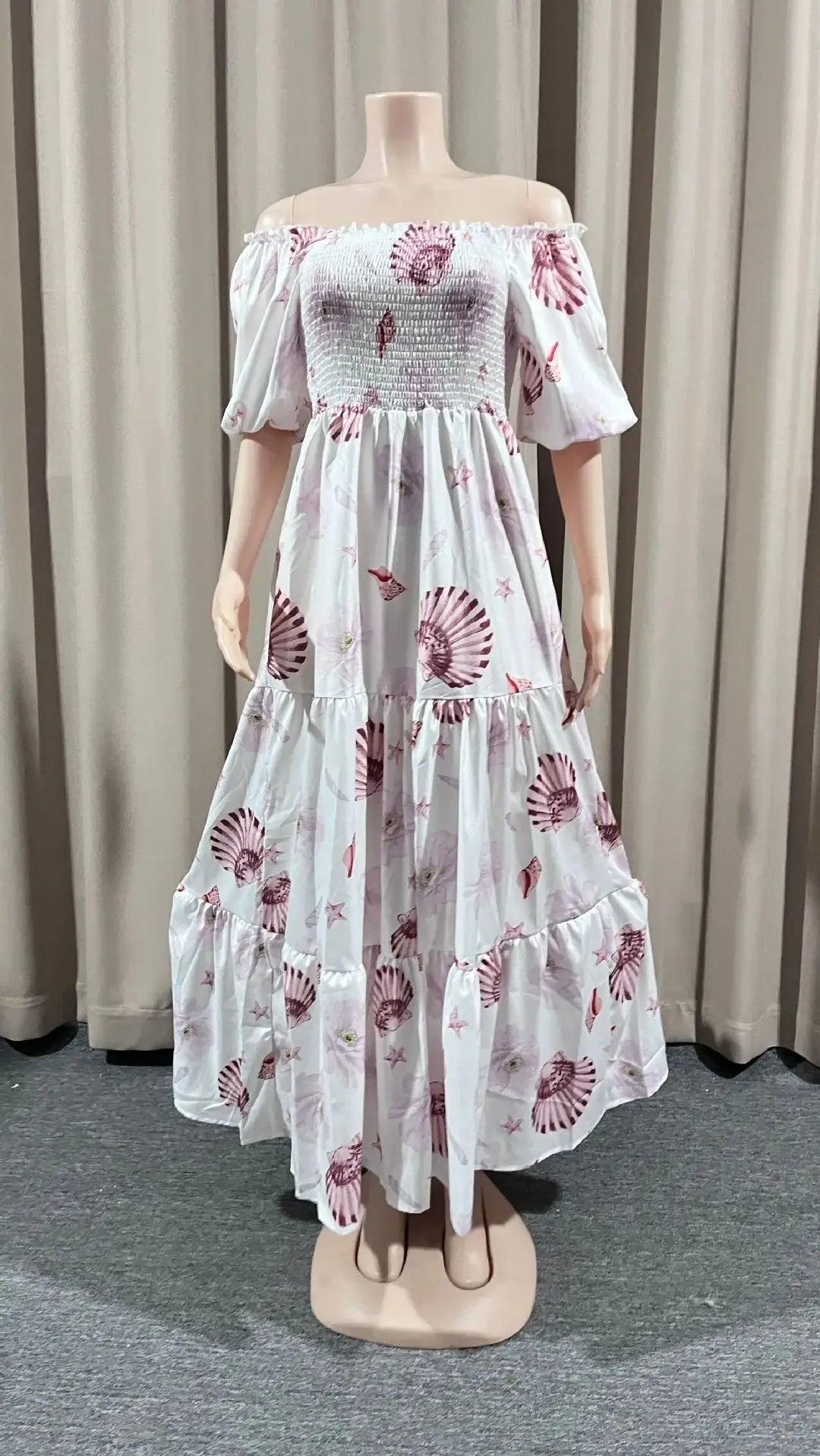 Summer Dresses for Women Print Off Shoulder Broken Flower Open Shoulder Long Dress Streetwear