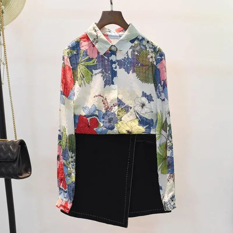 Spring Autumn Cotton Linen Casual Fashion Floral Print Shirt Ladies Loose All-match Sweet Blouse Femme Comfortable Top Women