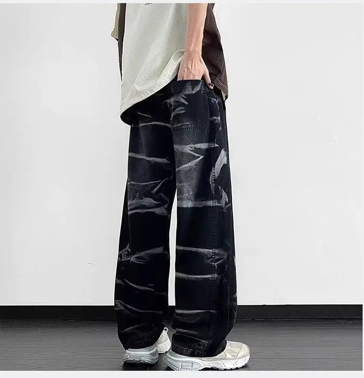 Men's American Fashion Brand High Street Wide-leg Pants for Boys' High Street Retro Scimitar Pants Denim Shorts Y2k Jeans Man