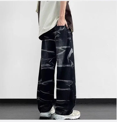 Men's American Fashion Brand High Street Wide-leg Pants for Boys' High Street Retro Scimitar Pants Denim Shorts Y2k Jeans Man