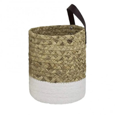 Garden Plant Flower Pot Handmade Rattan Storage Basket Foldable Seagrass Straw Hanging Woven Handle Toy Storage Container 1Pc