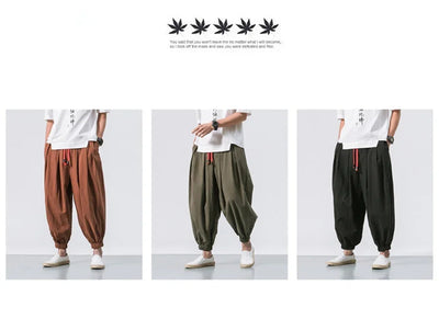 FGKKS Spring Men Loose Harem Pants Chinese Linen Overweight Sweatpants High Quality Casual Brand Oversize Trousers Male